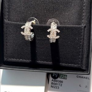 NEW Chanel 22S Crystal CC Hoop Earrings